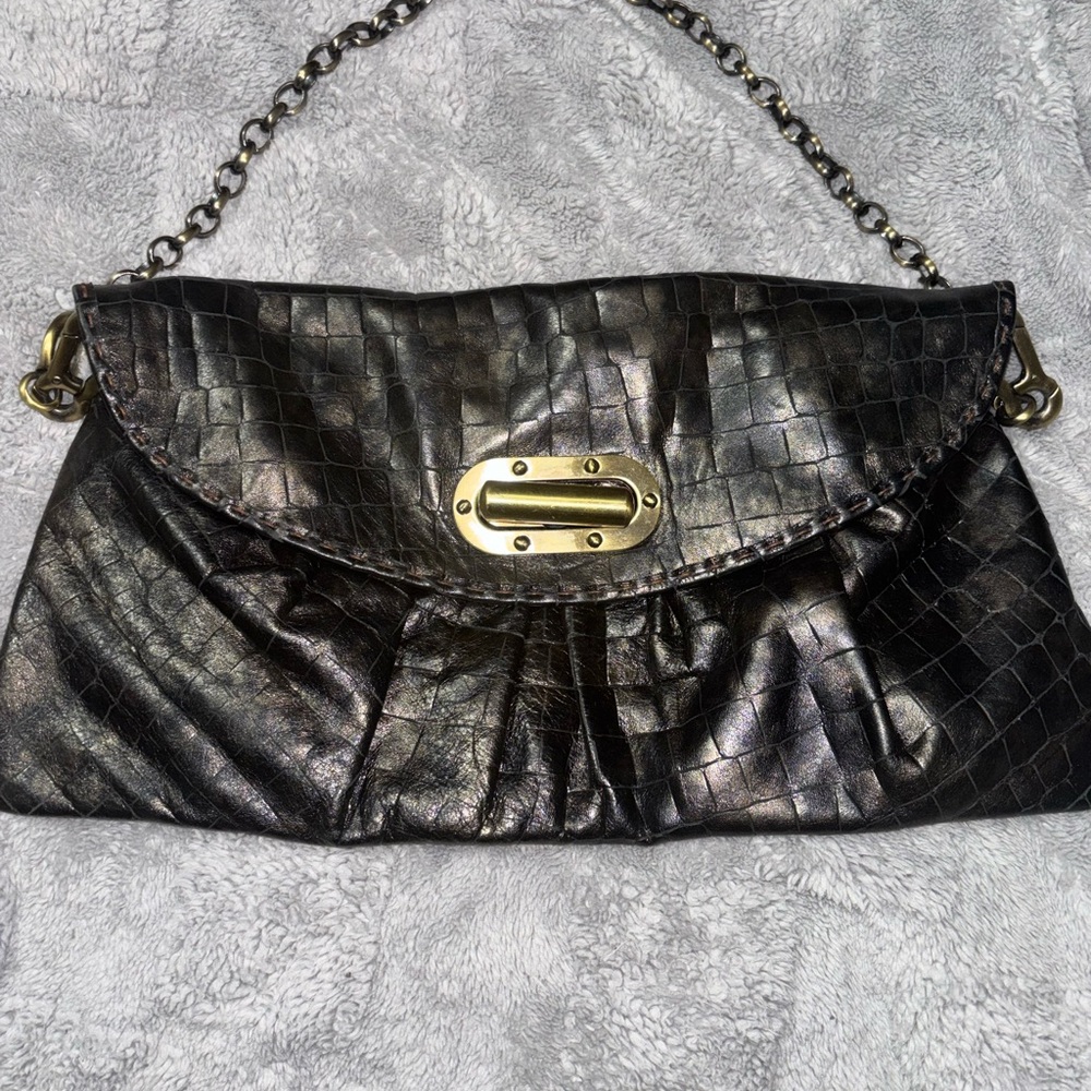 Elegant Black Croc-Embossed Clutch🌸